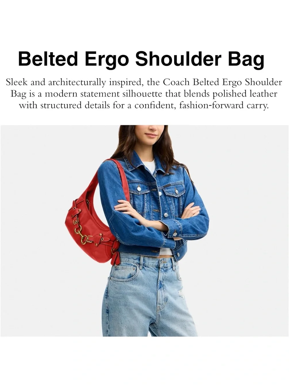 New Coach Red Belted Ergo Leather Shoulder Bag with Gold -Horsebit Detail